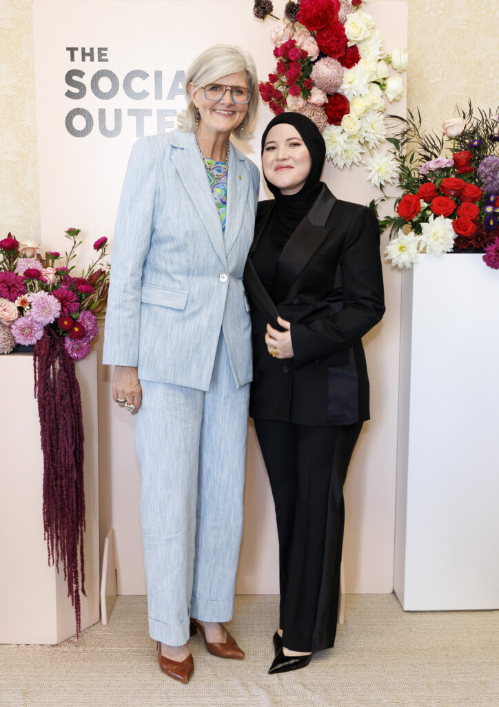 Fatima with Her Excellency the Honourable Ms Sam Mostyn AC, Governor-General Australia at the Meet the Makers reception for The Social Outfit at Admiralty House, Sydney.