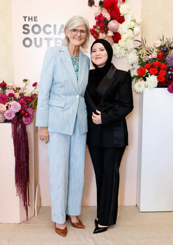 Fatima with Her Excellency the Honourable Ms Sam Mostyn AC, Governor-General Australia at the Meet the Makers reception for The Social Outfit at Admiralty House, Sydney.