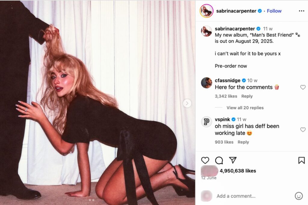Sabrina Carpenter's new album cover for Man's Best Friend.