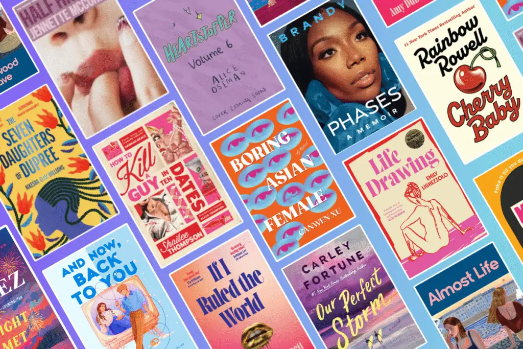 A collage of books being released in 2026 against a purple background