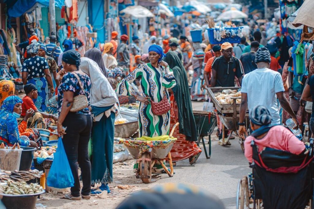 Women vendors selling their products at the Serekunda Market
