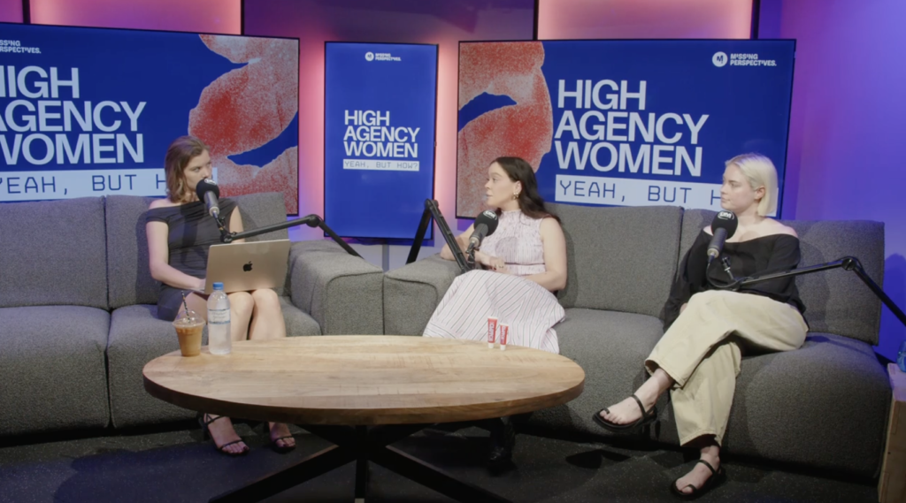 High Agency podcast host Natasha Gillezeau with Clutch Founder and CEO Annabel and Creative Director, Lucy