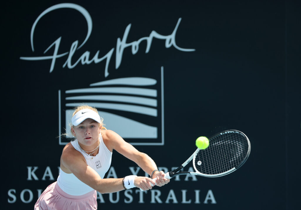 Emerson Jones during the City of Playford Tennis International at the Playford Tennis Centre on Sunday, November 30, 2025. Photo by TENNIS AUSTRALIA/ DAVID MARIUZ